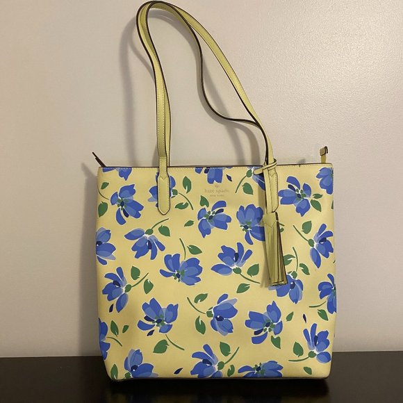 Kate Spade New York Jana Tea Garden Yellow Blue Floral Tote - Picture 1 of 10